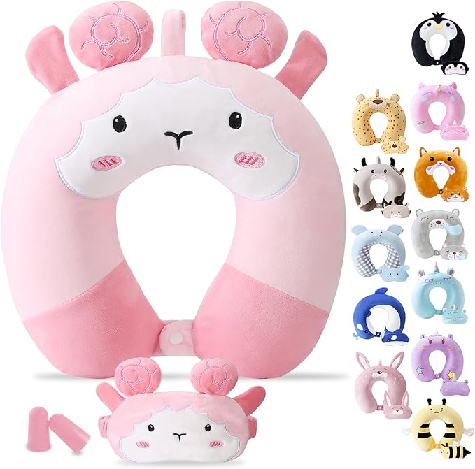 Cirorld Travel Pillow for Kids Adult Cute Neck Pillow for Traveling Memory Foam Airplane Pillow Sleep Mask Animal Flight Pillow Head Rest Neck Support for Cars Long Flights (Sheep, 9-12 Y/O) by CIRORLD