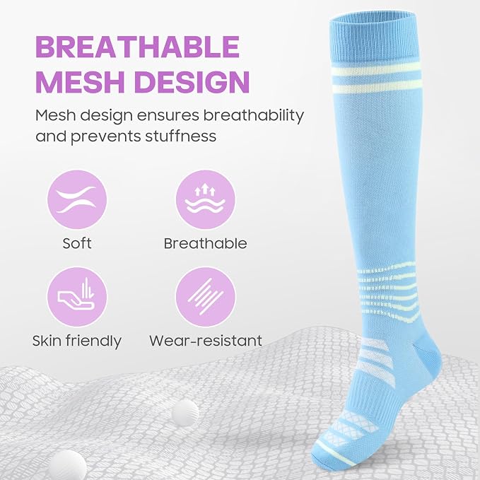 Compression Socks for Women - 15-20mmHg Plus Size Knee High Graduated Support (3 Pairs) - Breathable Striped Socks for Running, Athletics, Travel & Pregnancy - Image 4