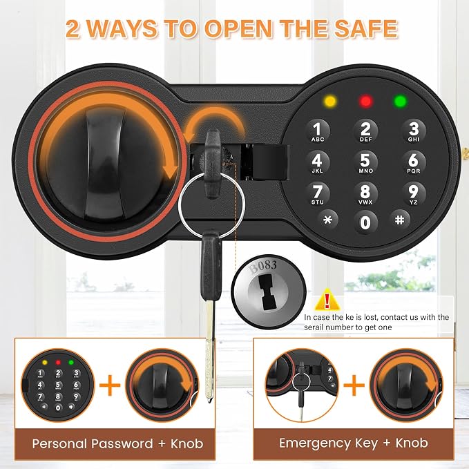 [19.7" Tall] Large Home Safe Box with Fireproof Waterproof Bag | Dual Alarm System, Digital Keypad and Spare Keys, Wall/Floor Mountable for Home Money Firearm Documents Medicines - Image 5