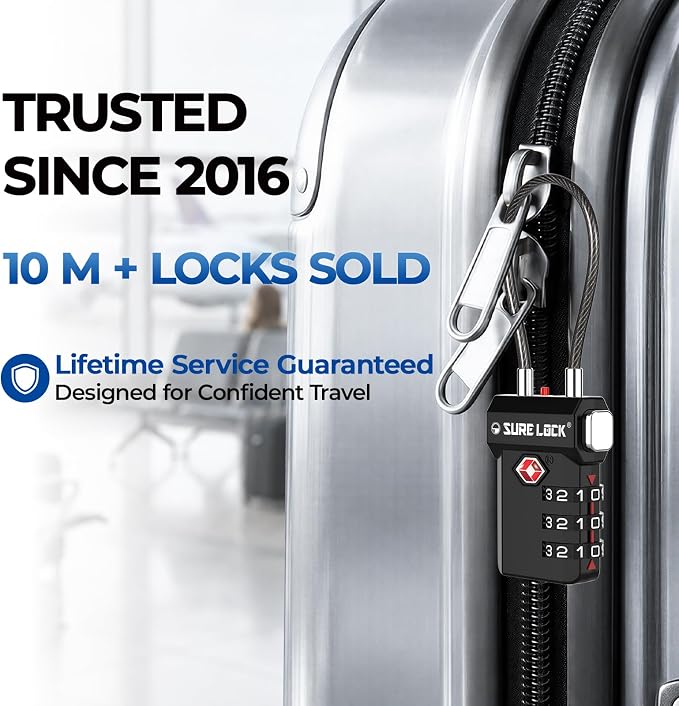 SURE LOCK TSA Approved Luggage Locks with Open Alert Indicator, 3 Digit Combination Cable Travel Lock for Suitcase, Backpack, Gym Locker, Toolbox, Carry On & Travel Bag - Image 5
