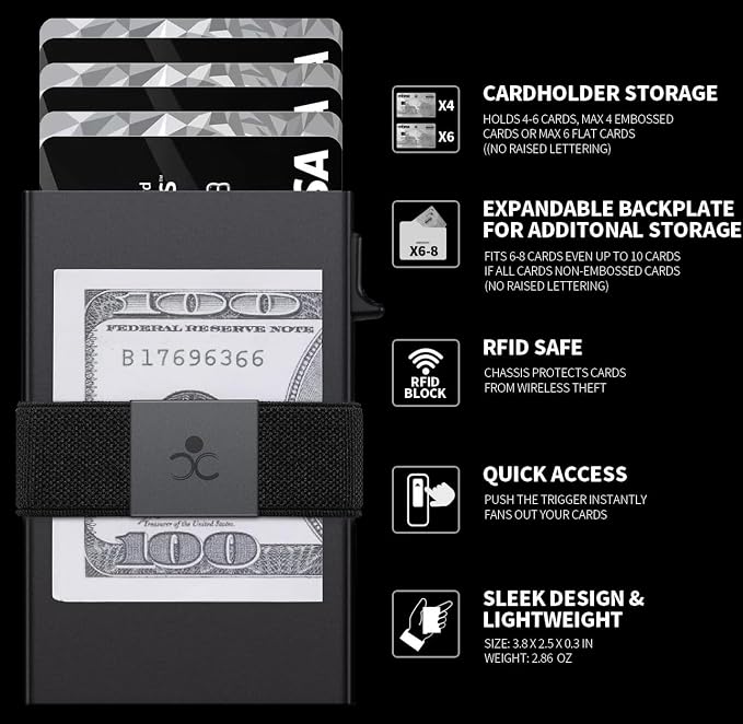 SEMORID Slim Aluminum Card Holder Wallet for Men, Durable Expandable Backplate, RFID Blocking Minimalist Metal Pop Up Wallet, Holds 12+ Cards Plus Cash - Image 7