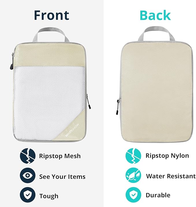 9 Set Compression Packing Cubes for Travel - Compressible, Lightweight, and Space-Saving Packing Cubes, Travel Essentials for Women, Beige - Image 5