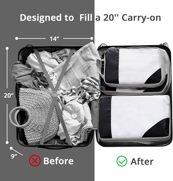 9 Set Compression Packing Cubes for Travel - Compressible, Lightweight, and Space-Saving Packing Cubes, Travel Essentials for Women, Black - Image 6