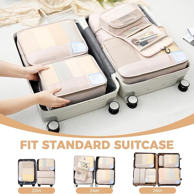 BAGAIL 9 Set Packing Cubes with Packing List Luggage Packing Organizers for Travel Accessories (Cream) - Image 8