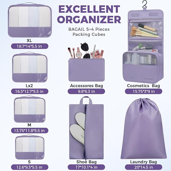BAGAIL 9 Set Packing Cubes with Packing List Luggage Packing Organizers for Travel Accessories (Dusty Purple) - Image 5