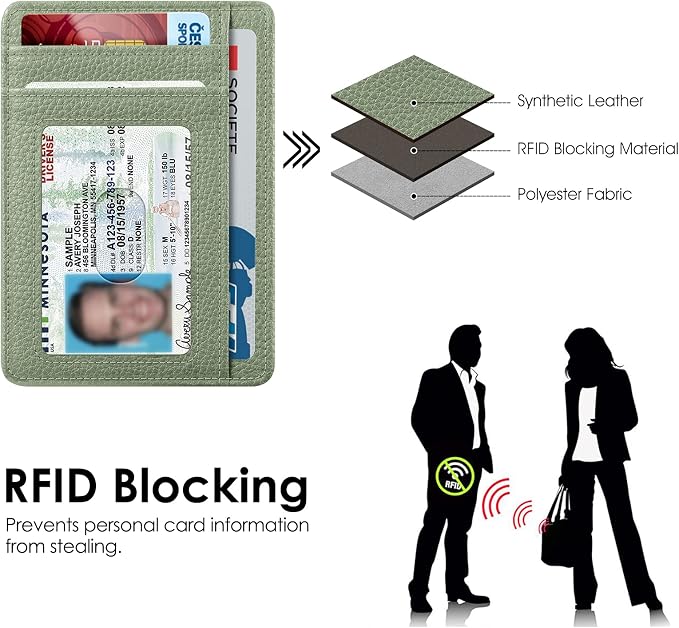 FINTIE Slim Front Pocket Wallet, RFID Blocking Credit Card Holder | Minimalist Card Cases with ID Window for Men Women, Sage Green - Image 5