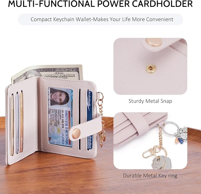 POIUGOYA Slim Wallet for Women,RFID Blocking Bifold Credit Card Holder with Zipper Coin Pocket,ID Window,Keychain - Image 3