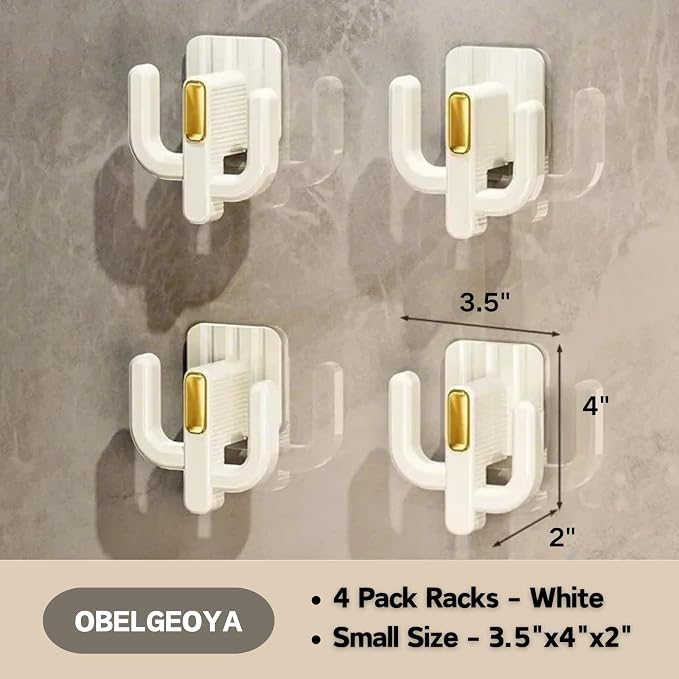 4-Pack Wall Mounted Shoe Rack - Multi-Purpose Hanging Organizer with Hooks for Slippers, Hats, Towels & Keys, No-Drill Space-Saving Adhesive Storage for Entryway, Bathroom & RV, (White) - Image 2