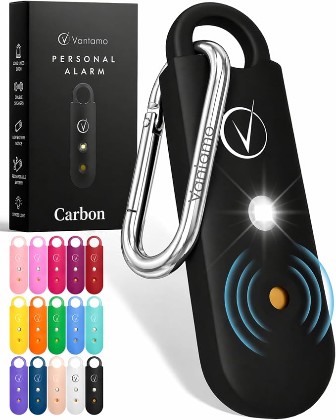 Vantamo Personal Alarm for Self Defense with Low Battery Notice, Strobe Light & Extra Loud 130 dB Double Speakers Safety Keychain Set for Women, Rechargeable Panic Button for Womens Self Defense by Vantamo