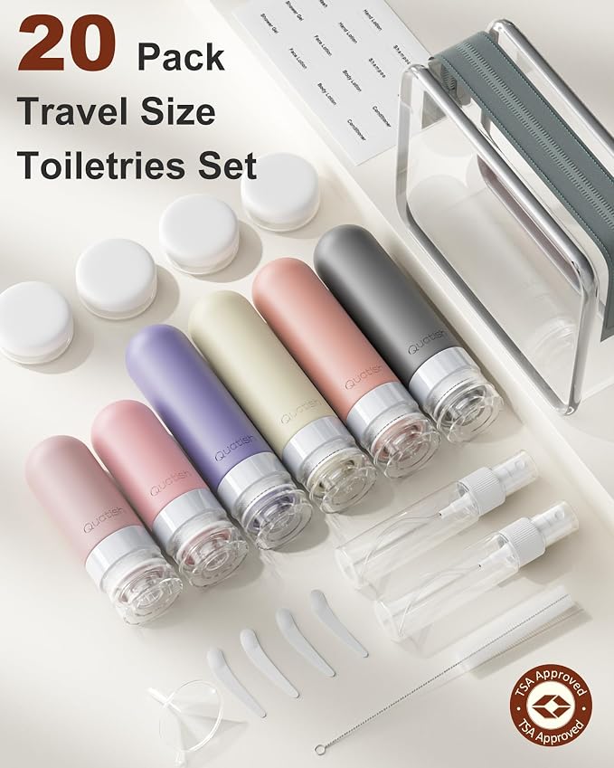 20 Pack Travel Bottles for Toiletries, Original Patented, TSA Approved Travel Size Containers, Leak Proof Silicone Shampoo and Conditioner Bottles Women & Men, Airplane Cruise Essentials, DustyPink - Image 2