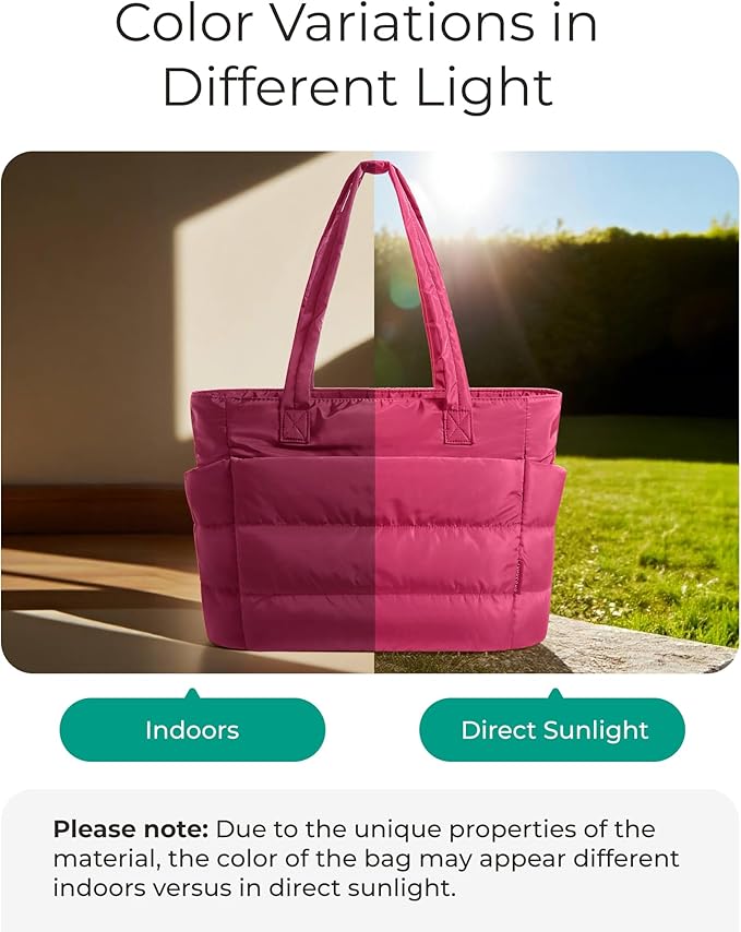 BAGSMART Tote Bag for Women, Lightweight Puffy Tote Bag with Compartments Shoulder Bag Handbag for Travel, Work, Gym | Lightweight - Image 4