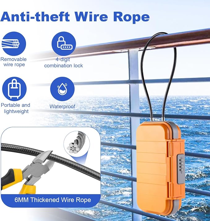 Portable Safe Box with Code, [Waterproof Anti-Theft ]Travel Safe, Combination Security Case Lock Box with Removable Wire Rope, for Home, Cars, Office, Vacation (Orange) - Image 4