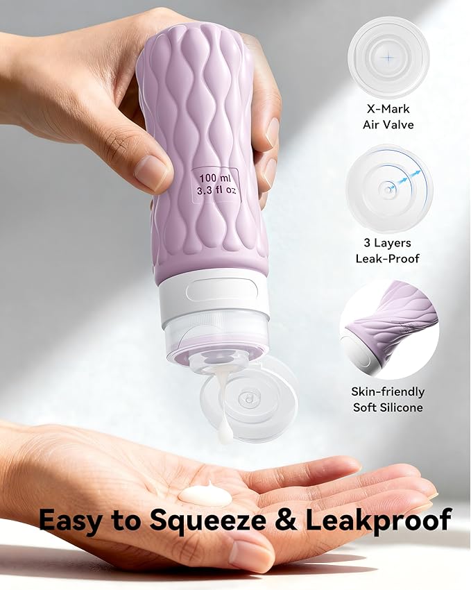 Travel Bottles for Toiletries Silicone Travel Size Containers 3.4oz 1.7oz | Travel Essentials TSA Approved Leakproof Refillable Squeeze Bottles with Labels/Clear Bag for Shampoo, Conditioner, Creams - Image 3