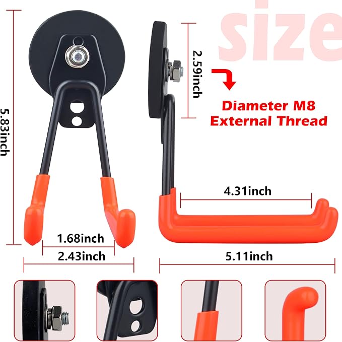 ULIBERMAGNET Magnetic Power Tool Organizer,Cordless Drill Garage Hook Heavy Duty,Large & Strong Manget with Hooks for Garage,Workshop Organization,2 Pack Hooks for Drill,Garden Tool(Orange) - Image 4