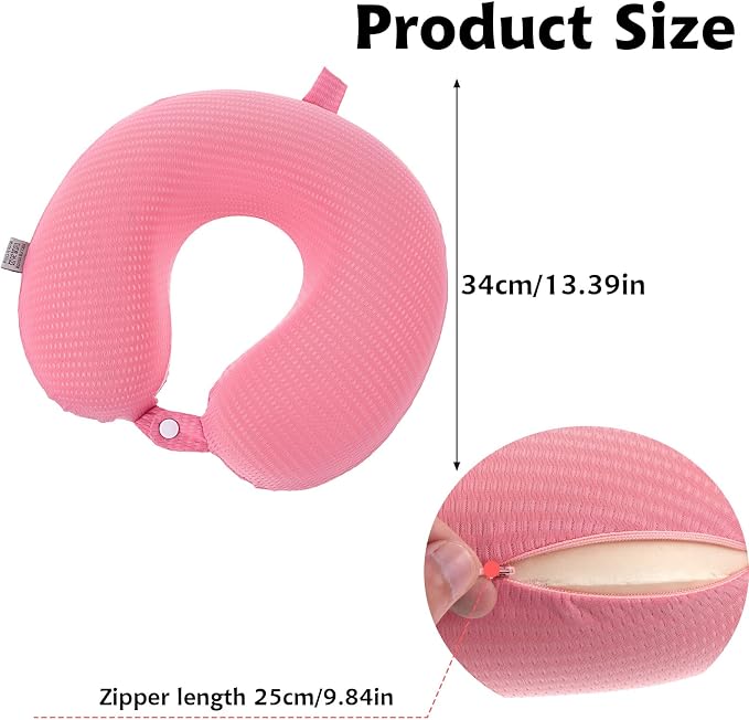 Neck Pillow Replacement Cover Travel U Neck Pillow Case Cover Travel Neck Pillow Cover Pillow, 13.39‘’ U Shaped Neck Pillow Washable Cover, Airplane Pillow Cover (Only Pillow Covers, no Filler)(Pink) - Image 2