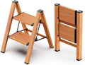 2 Step Ladder, Foldable Step Stool, 300lbs Load, Wood Grain | Folded 26''H x 3''T; Net 5.9 lbs; Rigid Aluminum Steps; No Assembly; For Home, Kitchen, Office, Pantry, Closets, Cabinets by WOAWOAHOME