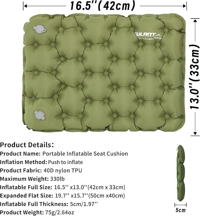 Inflatable Air Sitting Pad, Portable Camping Office Stadium Travel Hiking Pad with Repair Cloths - Image 2