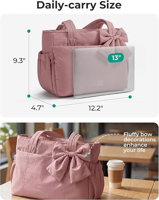 BAGSMART Crush Bow Tote Bag for Women, Puffer Travel Work Yoga Laptop Bag | Large Bow Tote Fits 40oz Tumbler, 15.6" Laptop, Yoga Mat Sleeve, Waterproof Pocket, Travel Work Swim Gym Mom Shoulder Handbag - Image 3