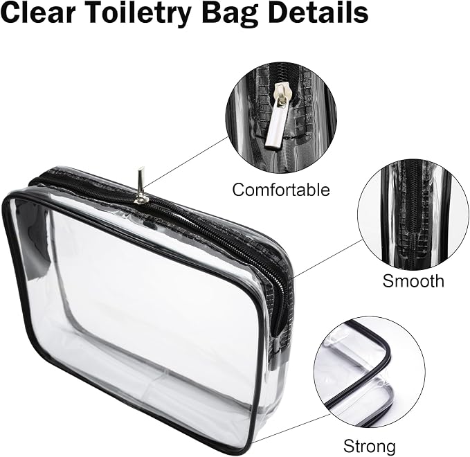 Clear Toiletry Bag Quart Size Bag Travel Makeup Cosmetic Bag PVC Toiletries Cosmetic Pouch for Women Men 3PCS (2M+2S) - Image 4