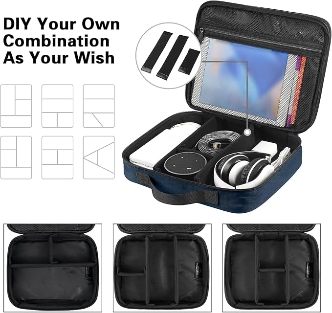 MATEIN Cord Organizer Travel for Men, Large Travel Accessories Changer Case | Portable, Double Layers Cable Organizer Box for Cables, Cell Phone and Tablet (Up to 12.9inch), Navy Blue, Tech Gifts - Image 6