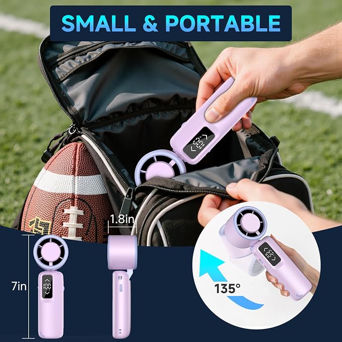 Portable Handheld Turbo Fan, 1-100 Gear Wind, Battery Operated, Up to 23 Working Hours, 3 IN 1 Personal Fan with Air Turbo Tech, Cooling Essentials for Indoor/Outdoor(Purple) - Image 7