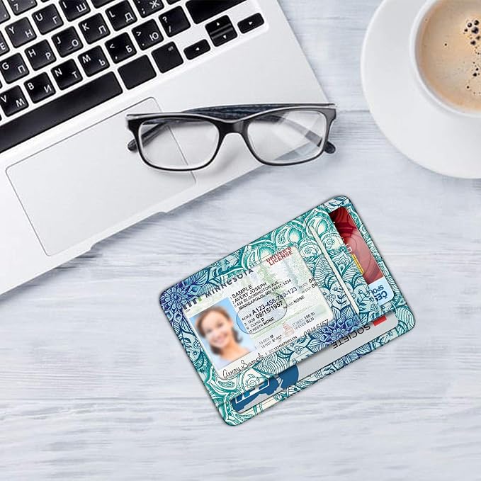 FINTIE Slim Front Pocket Wallet, RFID Blocking Credit Card Holder | Minimalist Card Cases with ID Window for Men Women, Emerald Illusions - Image 7