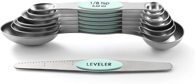 Spring Chef Stainless Steel 8 Magnetic Measuring Spoons Set, 2 Pack, Mint | Dual Sided Metal Teaspoon & Tablespoon Measuring Spoons with Leveler for Dry & Liquid Ingredients, Nesting, Dishwasher Safe - Image 8