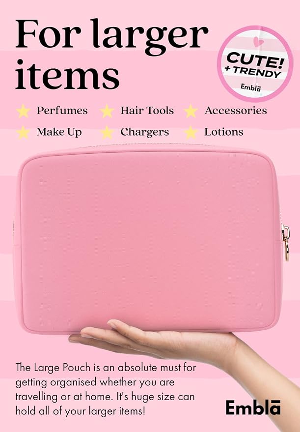 Embla Large Makeup Bag and Waterproof Nylon Travel Toiletry Bag, Large Capacity Cosmetic Zipper Pouch, Light Pink - Image 3