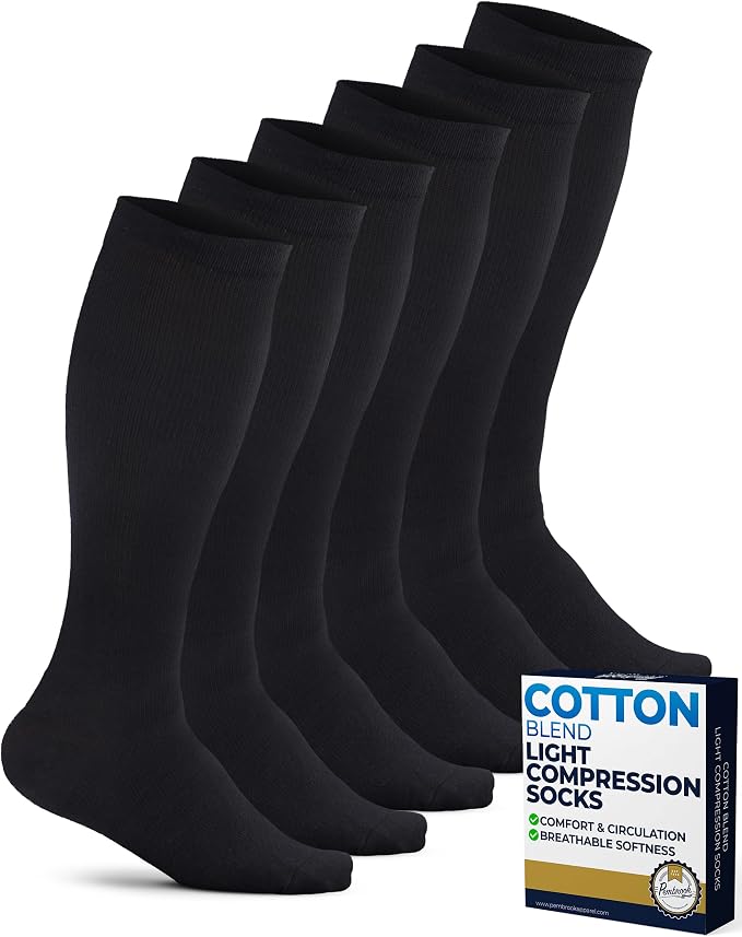 Pembrook Cotton Light Compression Socks for Women & Men - 3 Pairs | 8-15 mmHg Comfort Compression Socks for Men & Women by Pembrook