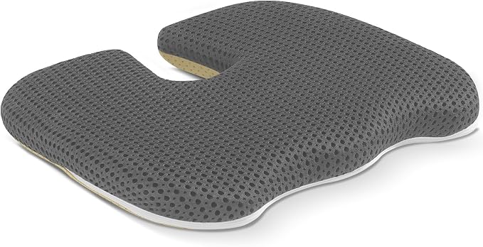 Gooo&Ma Air Fiber Seat Cushion, U-Shape Tailbone Comfort, Grey | Breathable cooling, ergonomic design, for office chair/car/gaming, washable, non-slip base, 19.7"x15.7"x1.6" by GoooMa