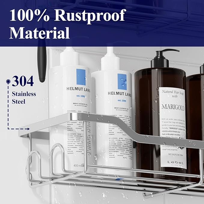 Kitsure Shower Caddy, Adhesive Shower Organizer, Large, Silver | Stainless Steel Shelf for Inside Shower, No Drill Bathroom Organizers and Storage, Home Decor Accessories - Image 3