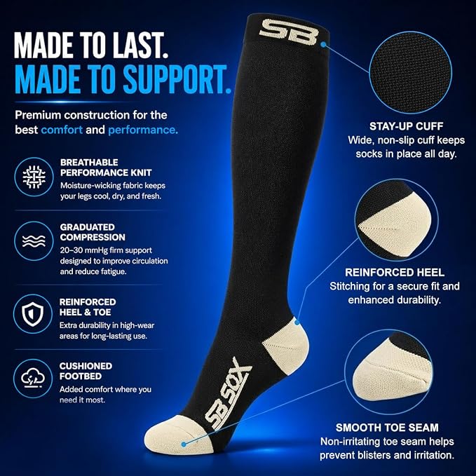SB SOX Compression Socks for Men & Women (20-30mmHg) | Best Quality Compression Socks for Flying, Medical, Sports, Wide Calf Fit, Pregnancy, and Daily Wear. Trusted since 2016. - Image 6
