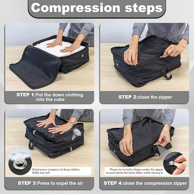 Packing Cubes for Travel Packing Organizers Compression Travel Cubes, Black | Compression Packing Cubes Luggage Suitcase Organizer Bags Compression Bags for Travel Accessories - Image 6