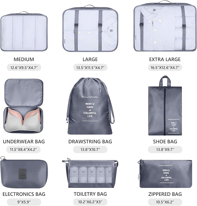 Mossio 9 Set Packing Cubes with Shoe Bag & Electronics Bag - Luggage Organizers Suitcase Travel Accessories - Image 3