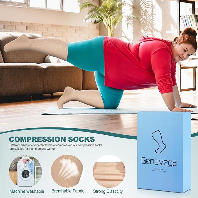 Genovega 3 Packs Wide Calf Compression Socks for Women Men Knee Hight S/M-4XL for Gifts - Image 3