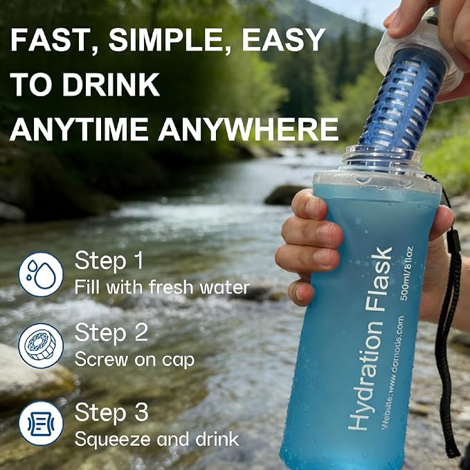 AXEN Collapsible Water Bottle with Filter for Hiking Travel, 500ml Blue | Foldable Design, Lightweight Portable Filtered Water Bottle, Soft Hydration Flask for Trail Hiking Running Outdoors - Image 5