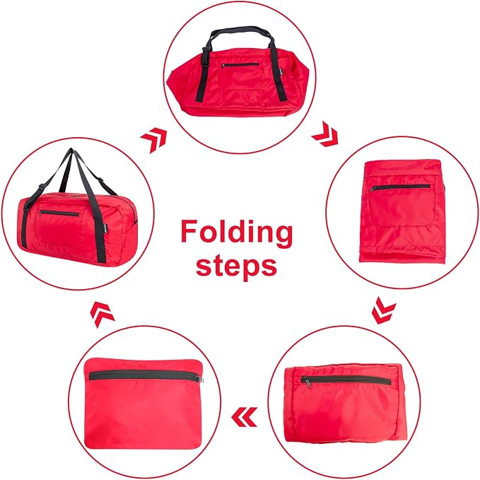 HOLYLUCK Foldable Travel Duffel Bag Luggage Great for Gym -55L, Red - Image 5