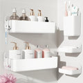 Nieifi Adhesive Shower Shelves, White, 5 Pieces | Rustproof ABS, Large Capacity, Removable Design, Easy-Clean, No Drilling Shower Organizer for Bathroom Storage & Home Decor by Nieifi