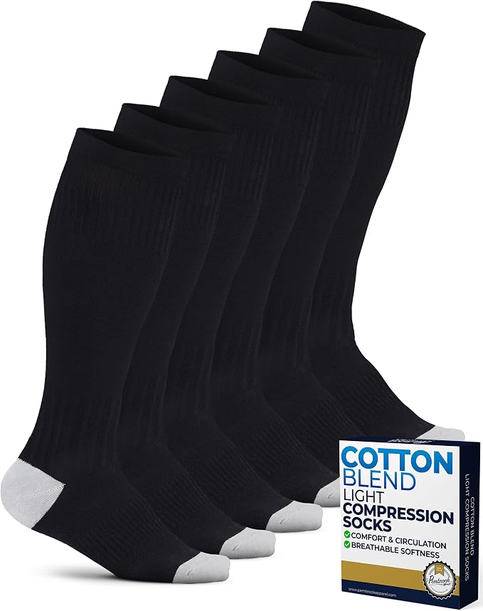 Pembrook® Light Compression Socks for Women - 3 Pairs | 8-15 mmHg Cotton Compression Socks for Pregnancy, Knee High Comfort by Pembrook