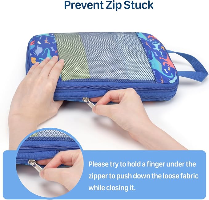 Kids Compression Packing Cubes - 4 PCS Sets, Blue Dinosaur | Water Resistant 4 Piece Set with Shoe Bag, Toddler Suitcase Organizer Set, Expandable Storage for Luggage - Image 7