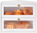 Sunhoo Bread Box for Kitchen Countertop Corner Large Wooden Bread Bin 2 Tier Rustic Food Storage Container with Acrylic Window Farmhouse Keeper Shelf Organizer for Loaves Pastries & Snacks (White) by Sunhoo