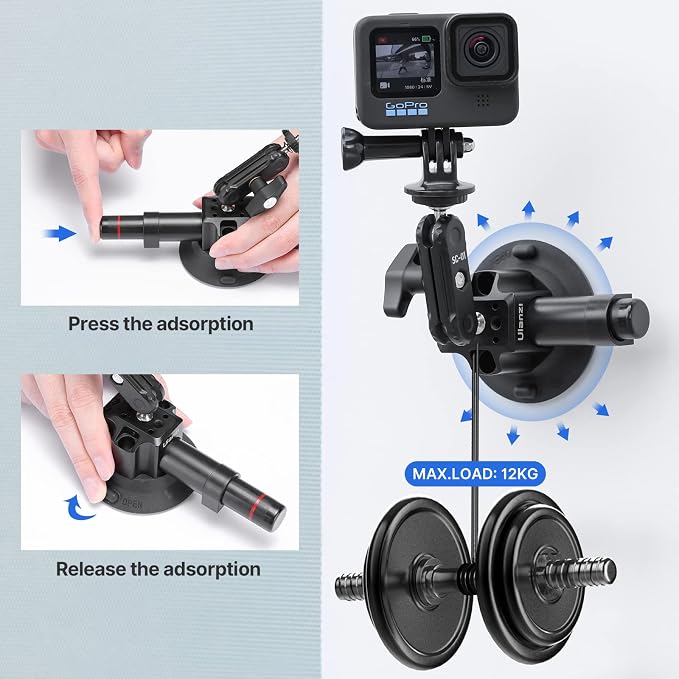 Ulanzi SC-01 Heavy-Duty Suction Cup Mount for Camera/Phone/Accessory (3"), Pump-actived Vacuum Suction Cup Mount, Magic Arm Phone Holder Action Cam Adapter Car Boats Windshield Window Mount - Image 4