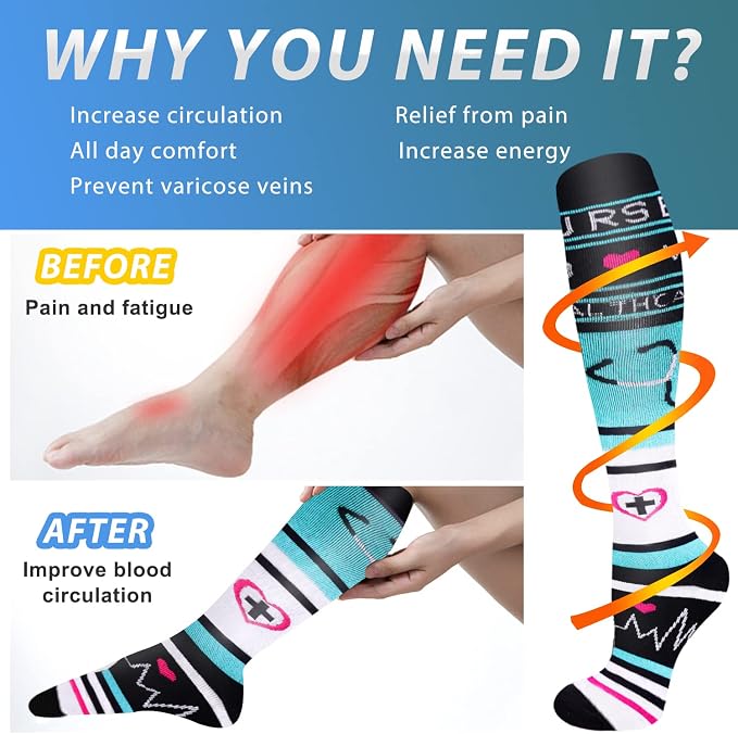 Aoliks Medical Compression Socks for Women & Men, Support Knee High Socks for Running,Nurses,Travel - Image 3