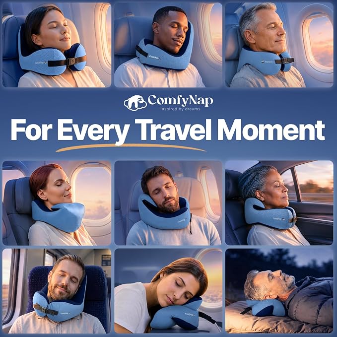 ComfyNap® Versatile Travel Neck Pillow for Airplane [Patented], 9 Positions in 3 Techniques, Plane Pillow with Pure Memory Foam, Travel Pillow with HeadRest Flight Sleep, Travel Essential - Zeus - Image 2