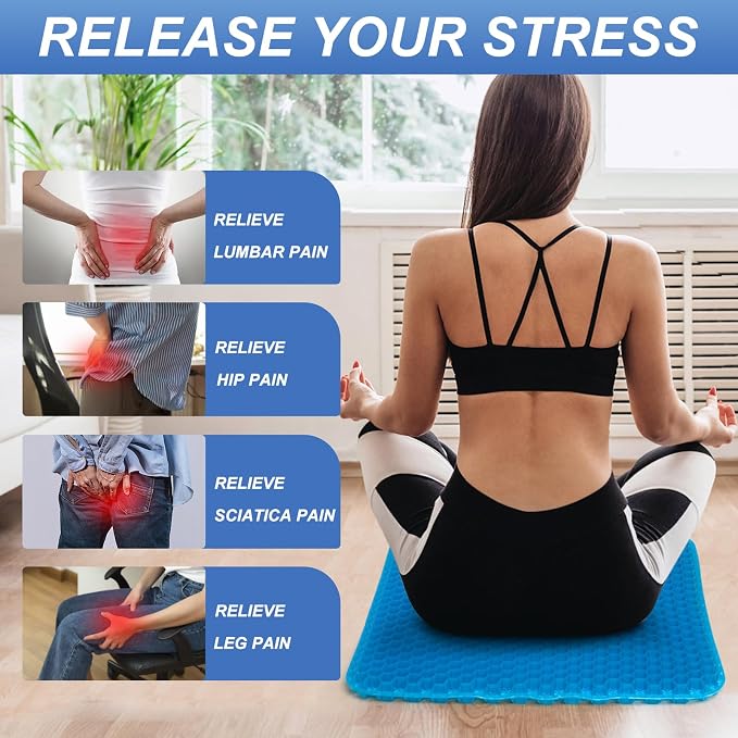 Gel Seat Cushion for Long Sitting - 20" x 20" x 1.8" (Extra Thick＆Soft) | Zero Gel Cushions for Pressure Relief, Honeycomb Gel Seat Cushion, Ergonomic Silicone Seat Cushion for People Over 140 lbs - Image 3