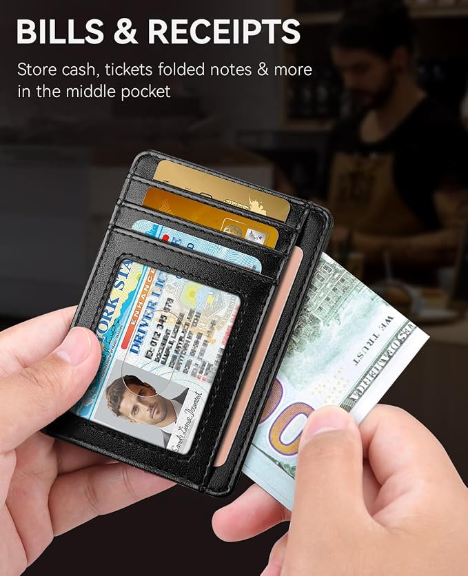 Teskyer Slim Minimalist Wallet for Men, RFID Front Pocket Card Holder | Ultra Slim Front Pocket Design, 8 Card Slots, RFID Protection, Smooth Faux Leather for Everyday Carry - Image 2