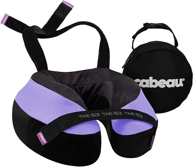 Cabeau Travel Neck Pillow for Airplanes The Neck's Evolution, TNE S3 Supportive Memory Foam Design for Long Haul Flights Attachable Seat Straps and 360 Support (Paris Lavender) by Cabeau