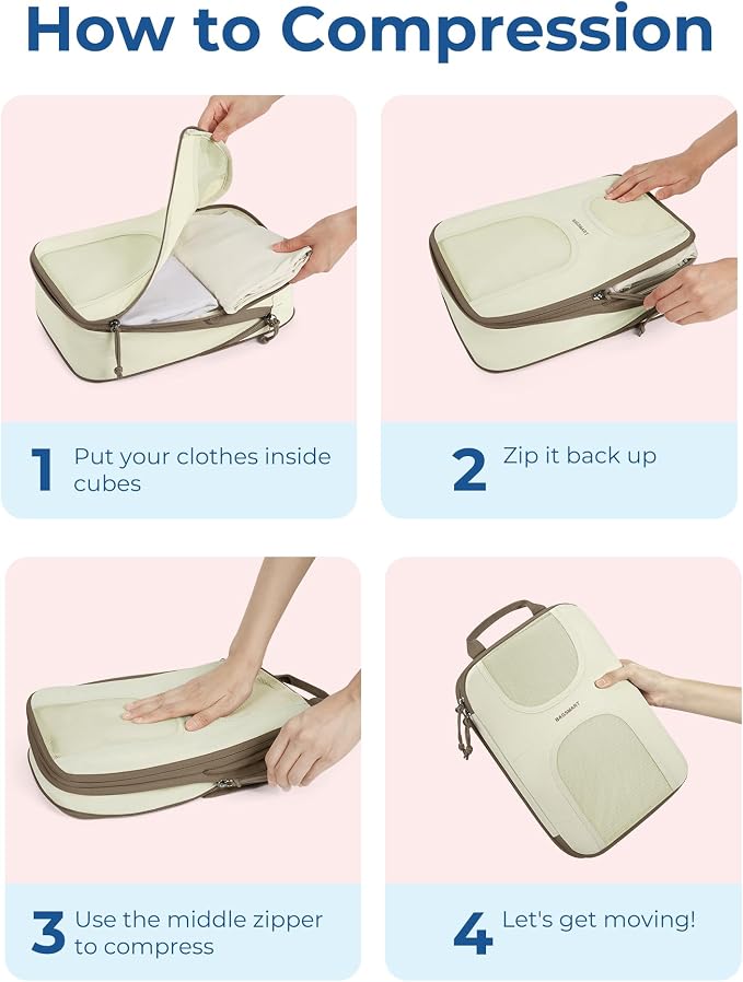 BAGSMART 6 Set Compression Packing Cubes, Travel Luggage Organizer Bags - Image 5