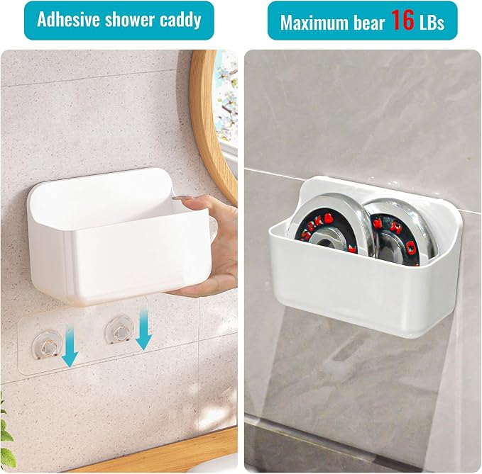 CGBE 2-Pack Cabinet Door Organizer, Self Adhesive Bathroom Shelves, White | Acrylic Shower Caddy, Wall Mounted Storage, No Drilling, Automatic Draining, For Cabinet Door and Shower Wall - Image 3
