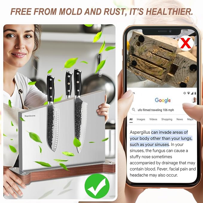 Magnetic Knife Block Without Knives Large Double Side Magnetic Knife Holder Stand with Strong Magnet, Stainless Steel Knife Storage Organizer for Kitchen Counter Knife Rack Three Magnet Strip - Image 4